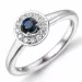 rund safir diamantring i 14 karat hvitt gull 0,30 ct 0,13 ct