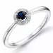 rund safir diamantring i 14 karat hvitt gull 0,18 ct 0,07 ct