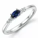 oval safir diamantring i 14 karat hvitt gull 0,35 ct 0,06 ct