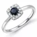 firkantet safir diamantring i 14 karat hvitt gull 0,34 ct 0,14 ct