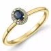 oval safir diamantring i 14 karat gull 0,25 ct 0,05 ct