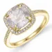 firkantet kvarts diamantring i 14 karat gull 2,65 ct 0,18 ct