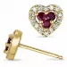Hjerte rubin diamantøredobb i 14 karat gull med rubiner og diamanter 