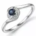 blomst safir diamantring i 14 karat hvitt gull 0,21 ct 0,04 ct