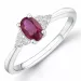 oval rubin diamantring i 14 karat hvitt gull 0,63 ct 0,10 ct