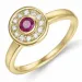 rund rubin briljantring i 14 karat gull 0,306 ct 0,132 ct