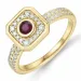 firkantet rubin diamantring i 14 karat gull 0,306 ct 0,308 ct