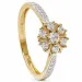 blomst zirkon ring i 9 karat gull med rhodium
