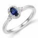 blå safir diamantring i 14 karat hvitt gull 0,08 ct 0,35 ct