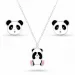 panda sett med øredobber og halskjeder i sølv hvit emalje svart emalje rosa emalje