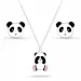 panda sett med øredobber og halskjeder i sølv hvit emalje svart emalje rosa emalje