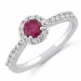 Rød rubin diamantring i 14 karat hvitt gull 0,45 ct 0,31 ct
