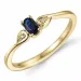 blå safir diamantring i 14 karat gull 0,008 ct 0,35 ct