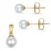 6 og 5 mm hvit perle sett med øredobber og anheng i 9 karat gull