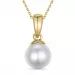 6 mm perle halskjede i forgylt sølv med anheng i 14 karat gull