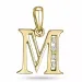 bokstav m diamant anheng i 9 karat gull 0,04 ct