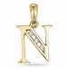 bokstav n diamant anheng i 9 karat gull 0,03 ct