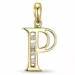 bokstav p diamant anheng i 9 karat gull 0,04 ct