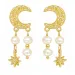 måne perle øredobber i forgylt messing - Eliné