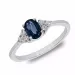 blå safir diamantring i 14 karat hvitt gull 0,57 ct 0,13 ct