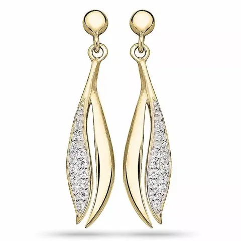 kolleksjonsprøve ellipseformet gulløredobb i 9 karat gull med zirkon