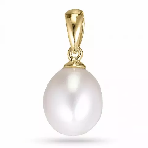 Ovalt perle anheng i 14 karat gull