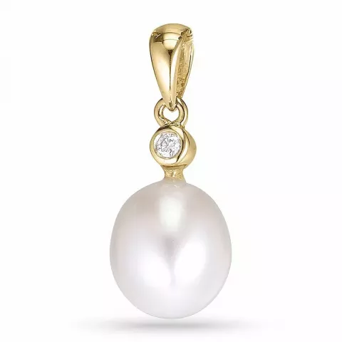 Ovalt perle diamantanheng i 14 karat gull 0,02 ct