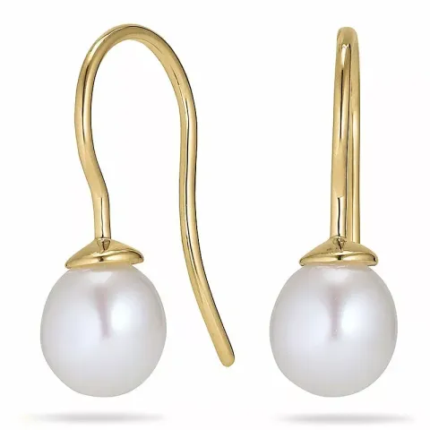 Ovale 7 - 8 mm aaa-gradert ferskvannsperle øredobber i 14 karat gull med