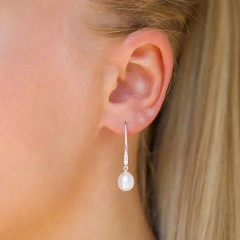7 - 8 mm perle øredobber i sølv