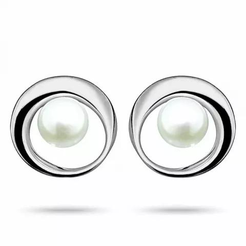 10 mm runde perle ørestikker i sølv med rhodinering