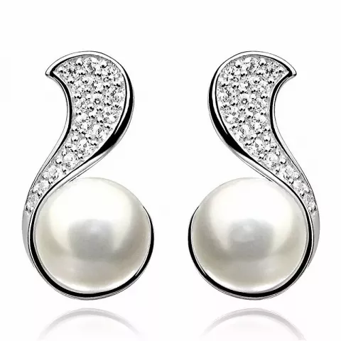 Store perle øredobber i sølv