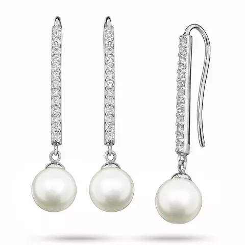 lange perle øredobber i sølv