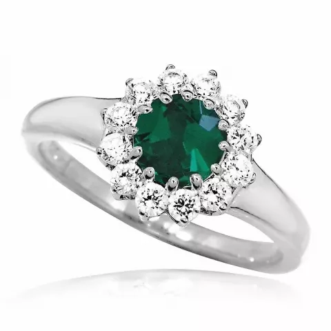 rund grønn zirkon ring i sølv