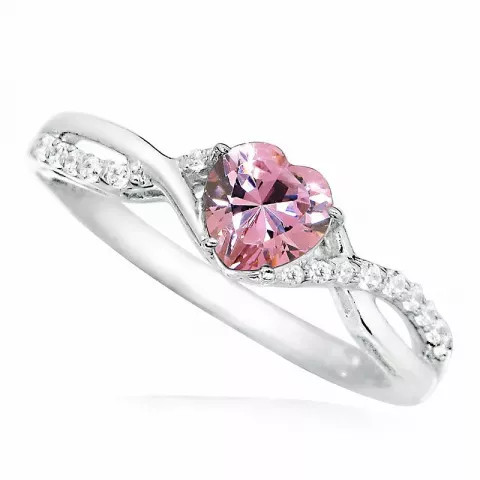 Elegant hjerte rosa zirkon ring i rodinert sølv