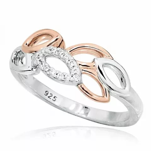 Elegant blad ring i rodinert sølv med forgylt sølv