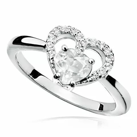 hjerte hvit zirkon ring i rodinert sølv