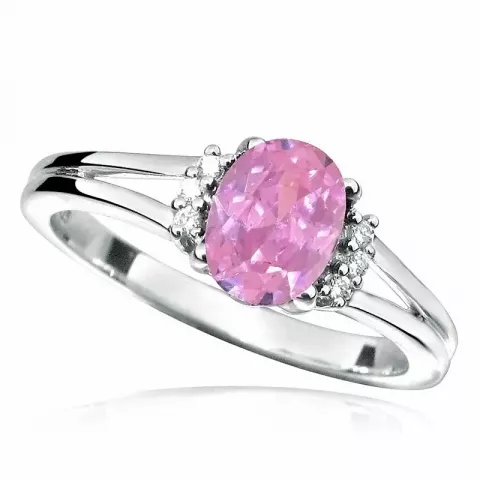 oval rosa zirkon ring i rodinert sølv