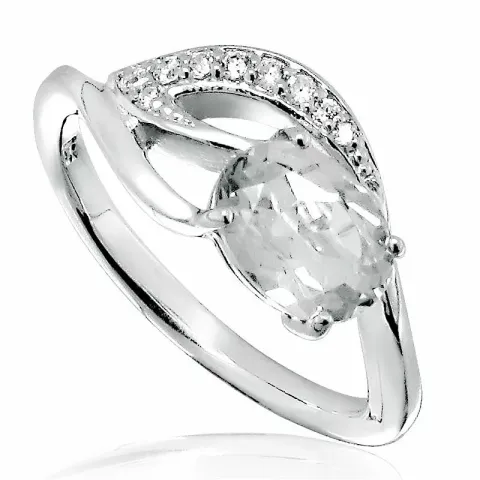 Skulpturell oval hvit zirkon ring i rodinert sølv