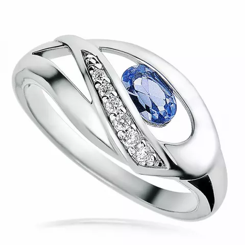 blå zirkon ring i rodinert sølv
