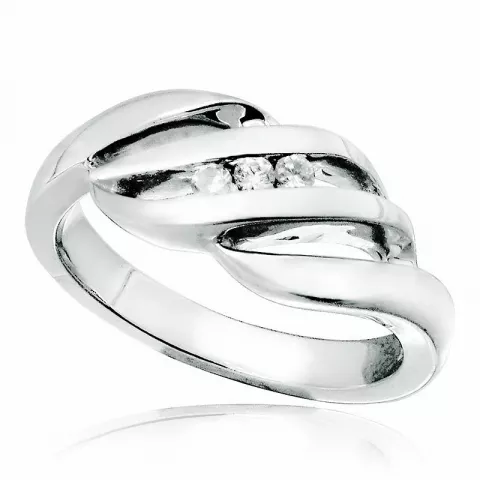 Skulpturell hvit zirkon ring i rodinert sølv