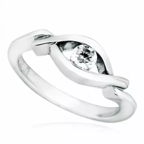 Elegant hvit zirkon ring i rodinert sølv