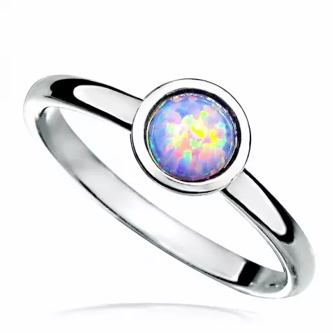 Rund multifarget syntetisk opal ring i rodinert sølv