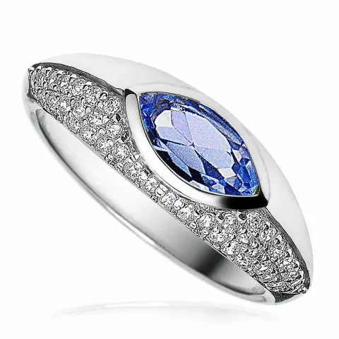 Elegant blå zirkon ring i rodinert sølv