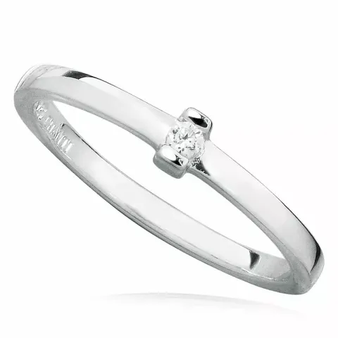 Smal hvit zirkon ring i rodinert sølv
