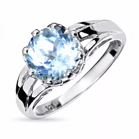 Elegant rund blå topas ring i sølv