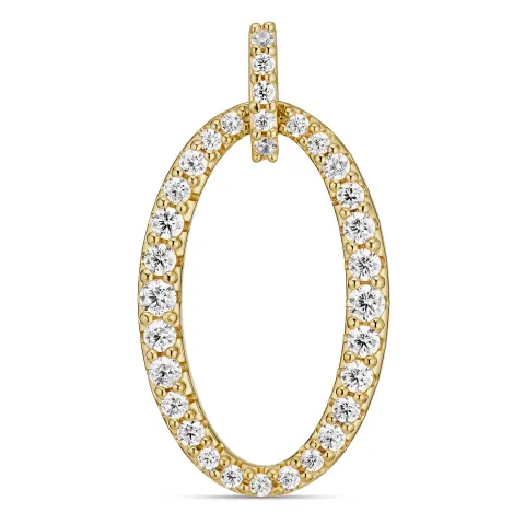 ovalt zirkon anheng i forgylt sølv