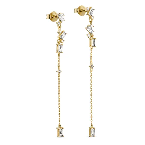 lange zirkon kjedeøreringer i forgylt sølv