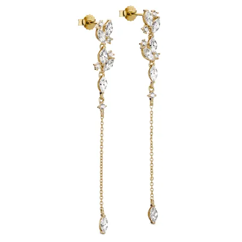 lange zirkon kjedeøreringer i forgylt sølv