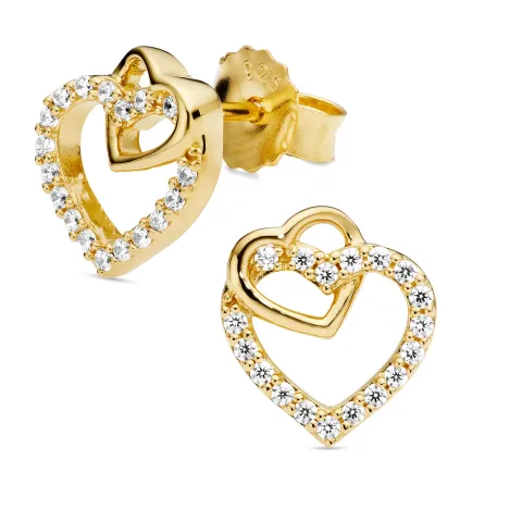 hjerte zirkon øredobber i forgylt sølv