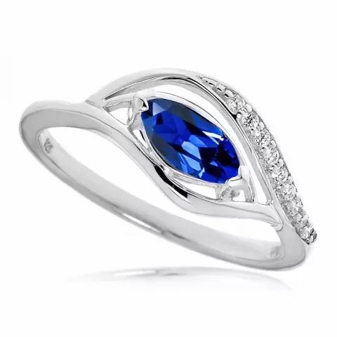 Blank blå sølv ring i rodinert sølv